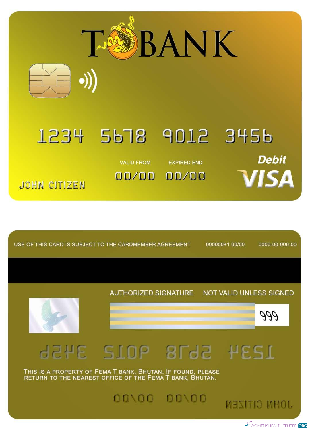 Download Bhutan T bank visa card Photoshop template